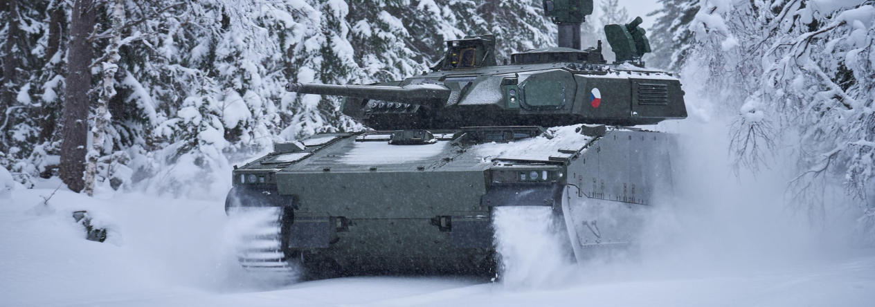 Testování českého bojového vozidla pěchoty CV90 v zimních podmínkách ve Švédsku
