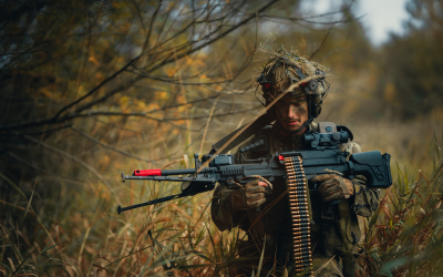 Voják AČR s lehkým kulometem během výcviku