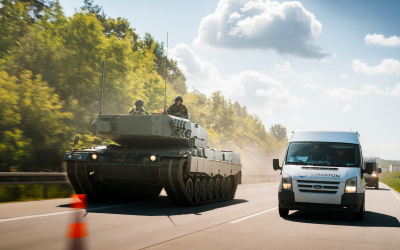 tanky Leopard 2A4 při jízdě na dálnici