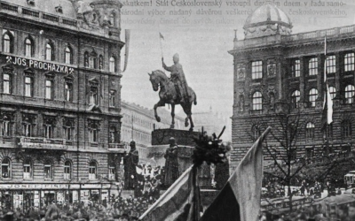 Shromáždění obyvatel Prahy po vyhlášení Československa.