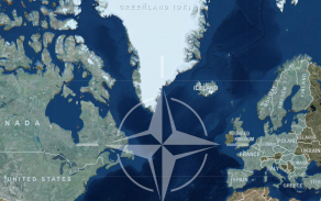 Mapa Evropy a severního Atlantiku se znakem NATO